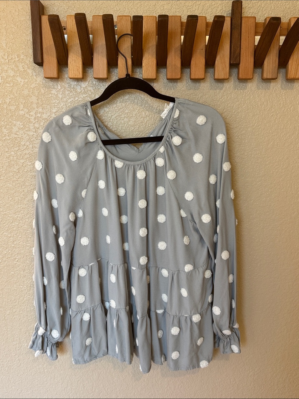 Blu Pepper Light Gray Polka Dot Tiered Top
